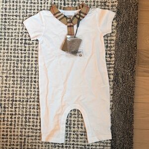 Burberry Cream Bodysuit with Tan Check Collar